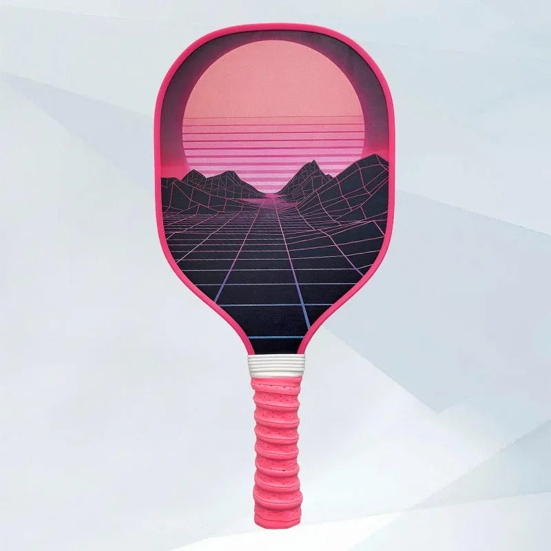 Wooden pickleball paddle racket 400x192x11mm in Starry Night Ancient Town design