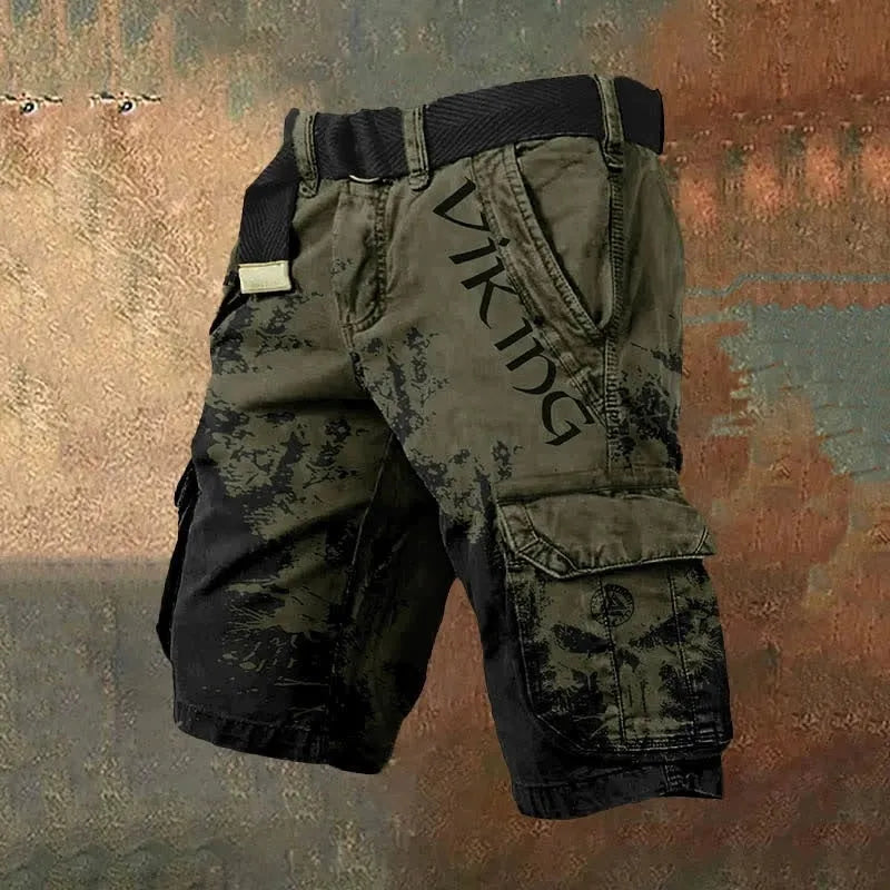 Man wearing black polyester shorts with a 3D digital printed pattern.