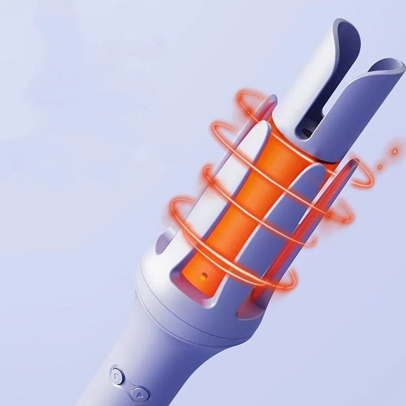 Blue automatic curling iron with 32mm tourmaline ceramic barrel and negative ions