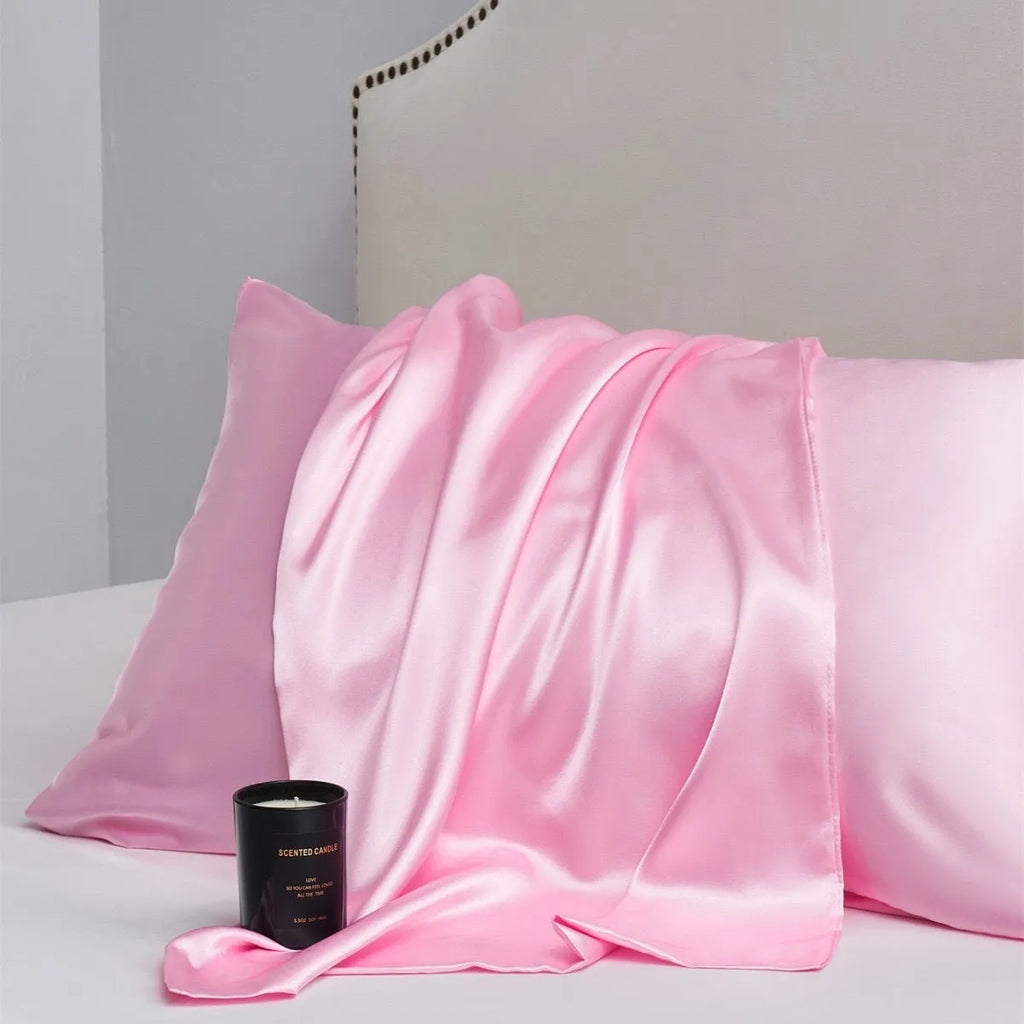 Satin cloth solid colour pillowcase pair in polyester plain weave, available in multiple colours and sizes