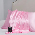 Satin cloth solid colour pillowcase pair in polyester plain weave, available in multiple colours and sizes