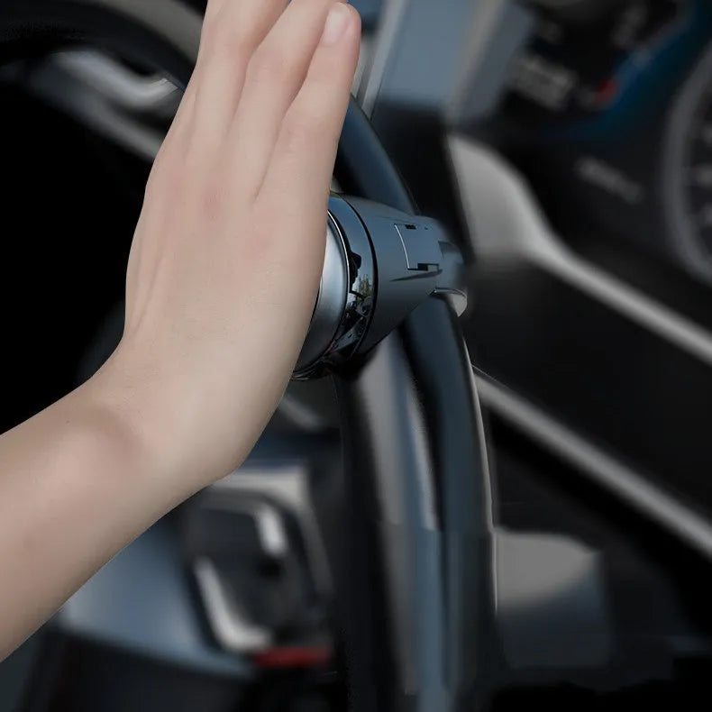 3R steering wheel booster in black with ABS metal bearing silicone construction, 19.5x12.5x4cm, on a car steering wheel