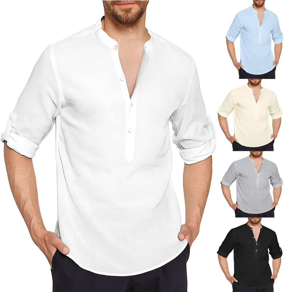 Youth cotton linen regular shirt pullover long sleeve loose fit available in five colours S to XXXL