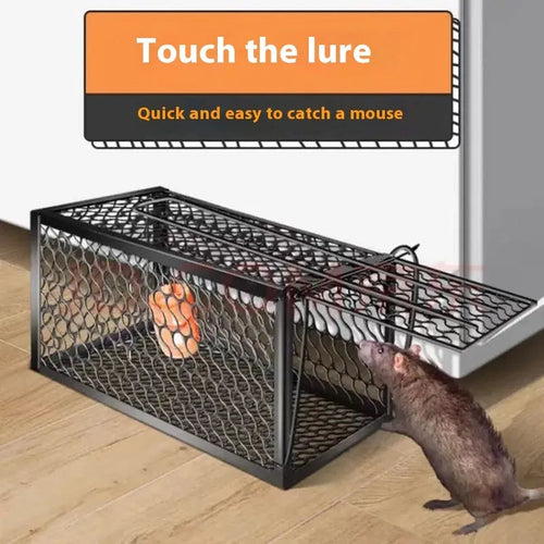 Automatic cage-style mouse trap for indoor use.
