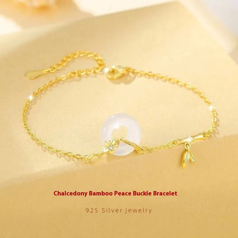 Silver gold bracelet with peace buckle clasp and white chalcedony starry sky design elements