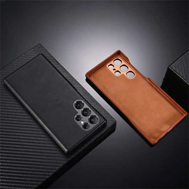 Lambskin solid colour phone case for S23Ultra in black with anti-scratch finish