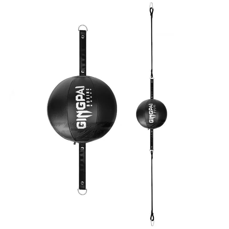 Black and green PU leather hanging boxing speed ball for reaction training.