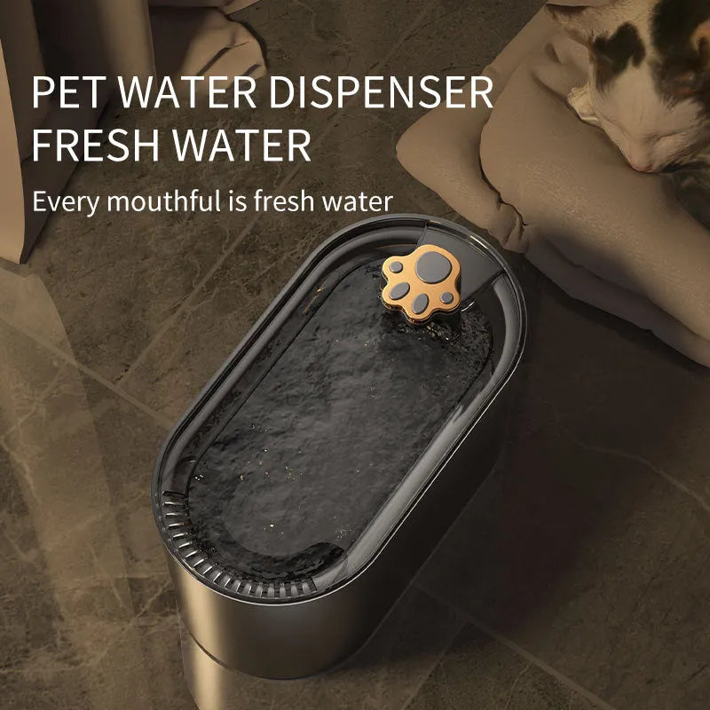 Berlin blue automatic pet water fountain with triple filter and LED light on a wooden floor.