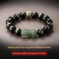 Natural rainbow eye obsidian bracelet in gold obsidian or jade Pi Xiu designs with crystal beads