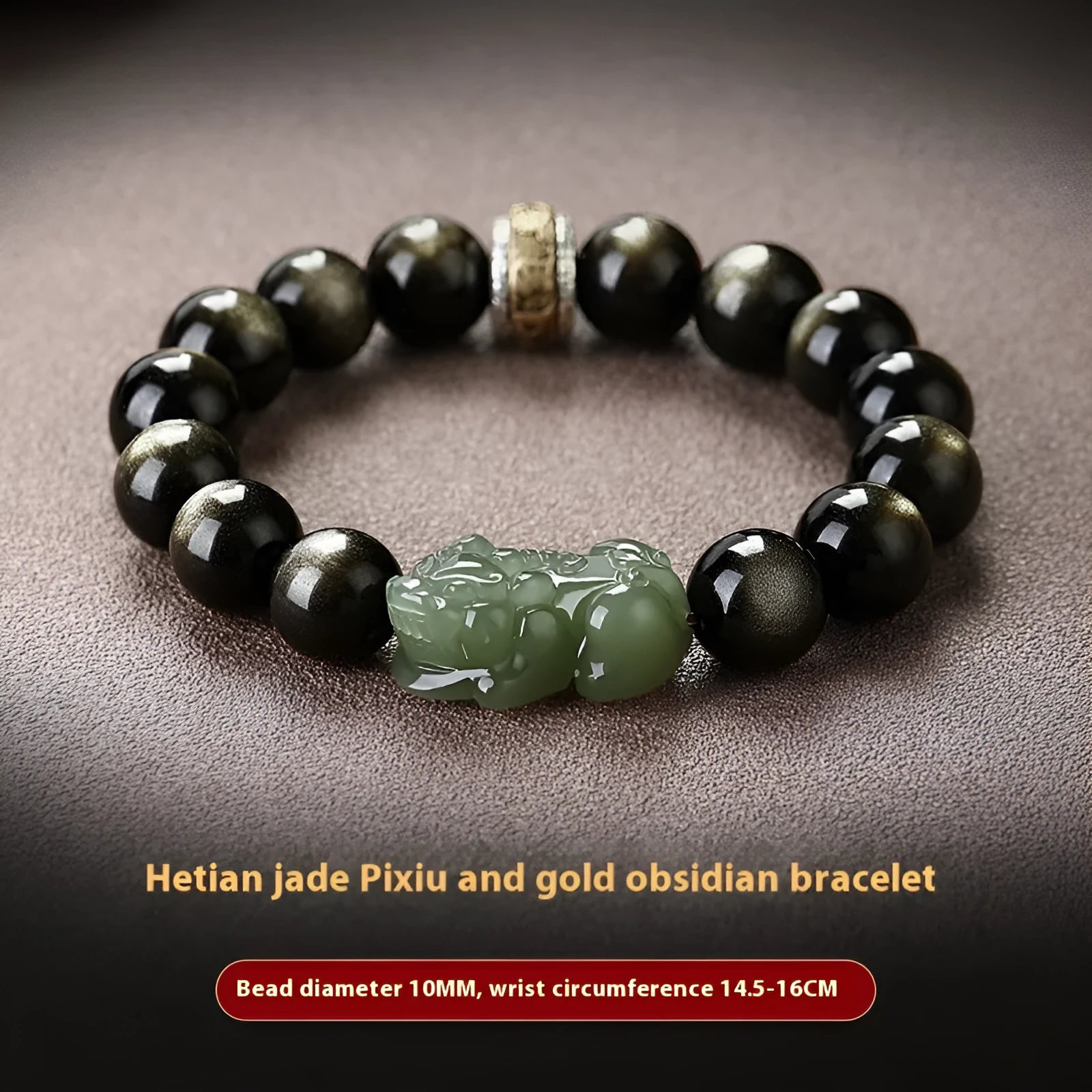 Natural rainbow eye obsidian bracelet in gold obsidian or jade Pi Xiu designs with crystal beads
