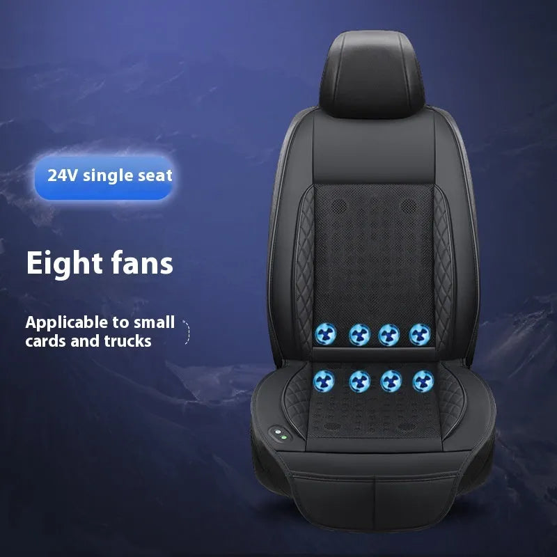 Car ventilation cushion with fan in black fabric, 12V model with 8 fan vents on car seat