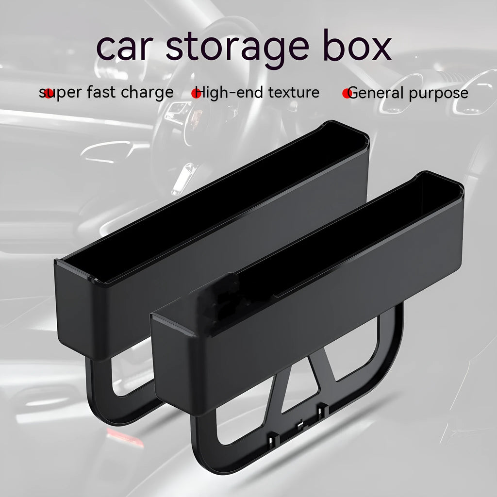 Plastic car seat gap storage box slit organiser in black, white, orange or red colour options