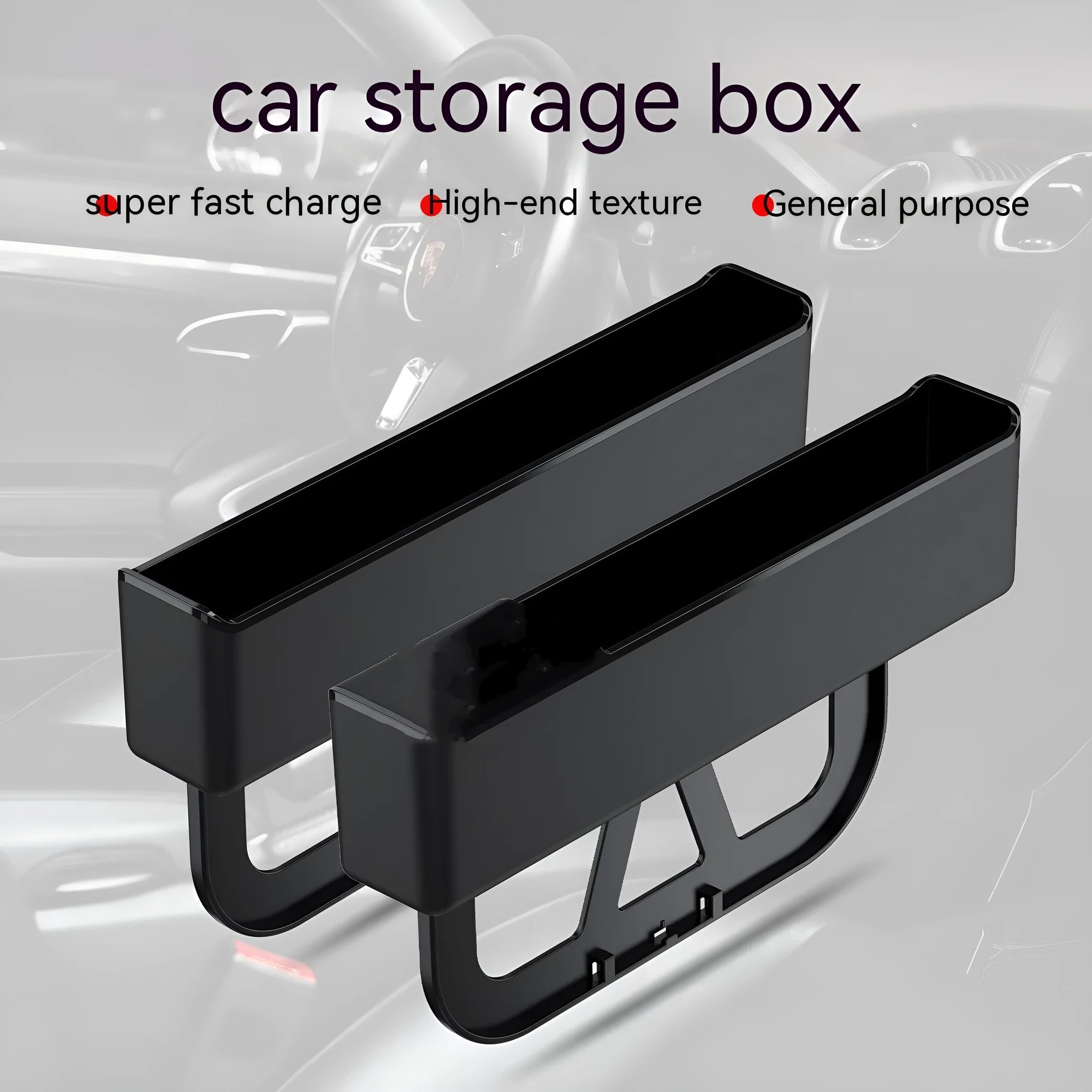 Plastic car seat gap storage box slit organiser in black, white, orange or red colour options