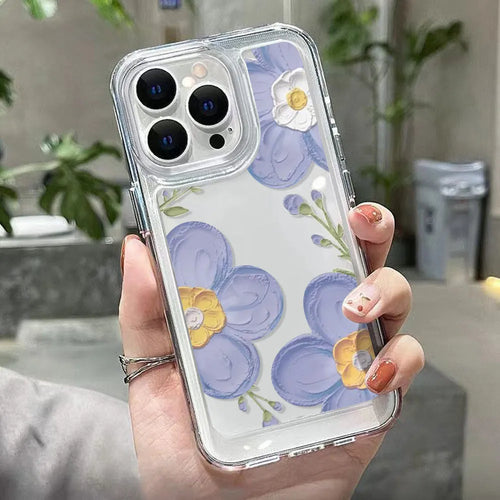 Antique flower transparent silicone phone case with carved tulip motif for iPhone