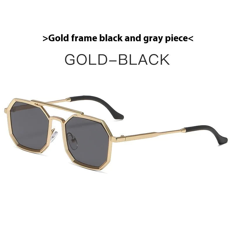 Steampunk double beam metal polygon large frame sunglasses for men with multiple colour options