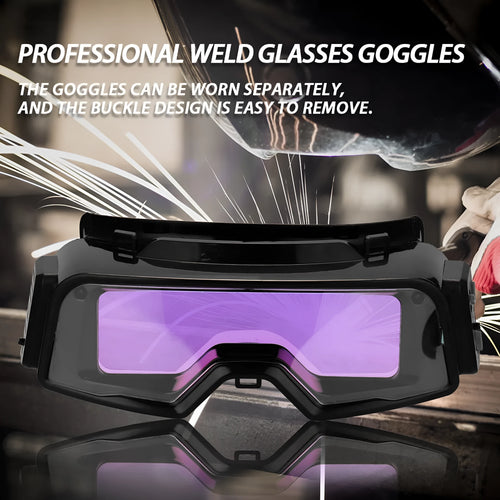 Black automatic welding mask with adjustable darkening lens for arc welding protection