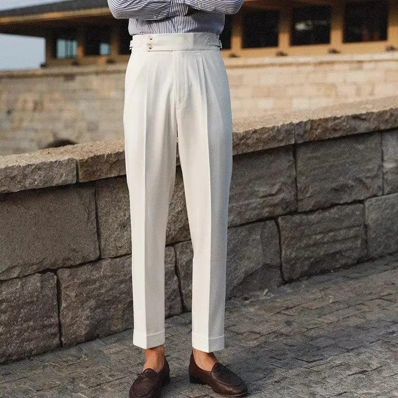 Men's slim fit polyester suit trousers in straight leg design for business formal wear