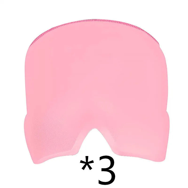 Black reusable ice gel headache relief eye mask on a white background.