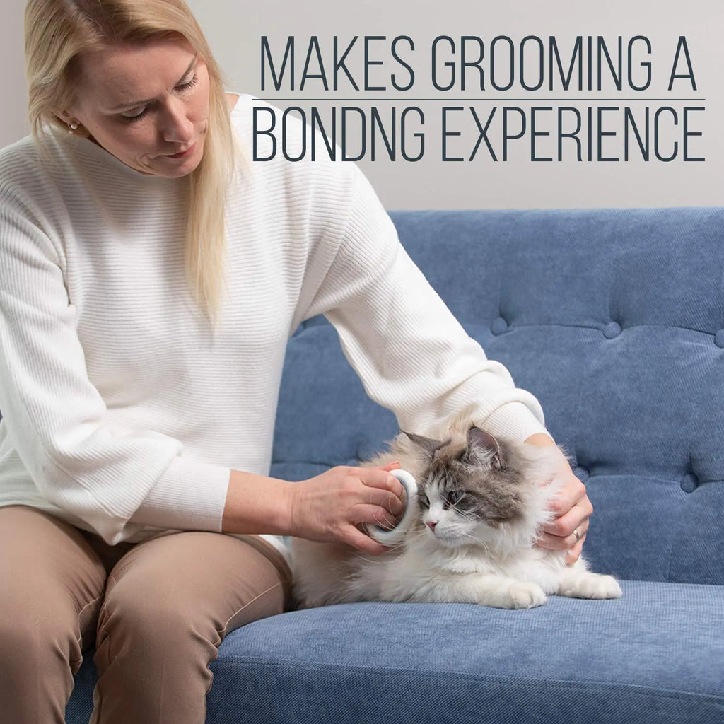 Blue pet grooming comb with ergonomic handle for deshedding cats and dogs