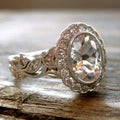 Women's geometric ring with round zircon and full diamond copper plating in white gold colour.