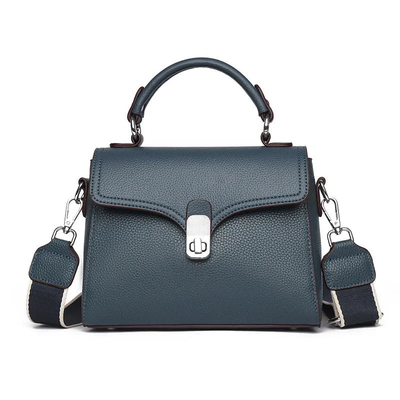 Korean commuter women's cross-body bag in genuine leather, oval shape, sandwich pocket, 21x18x9cm