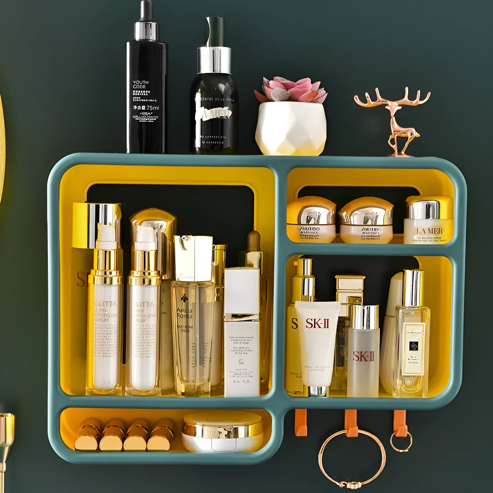 Modern simple wall-mounted plastic storage shelf in white, 36.2x27.2x9.3cm, for cosmetics and small items