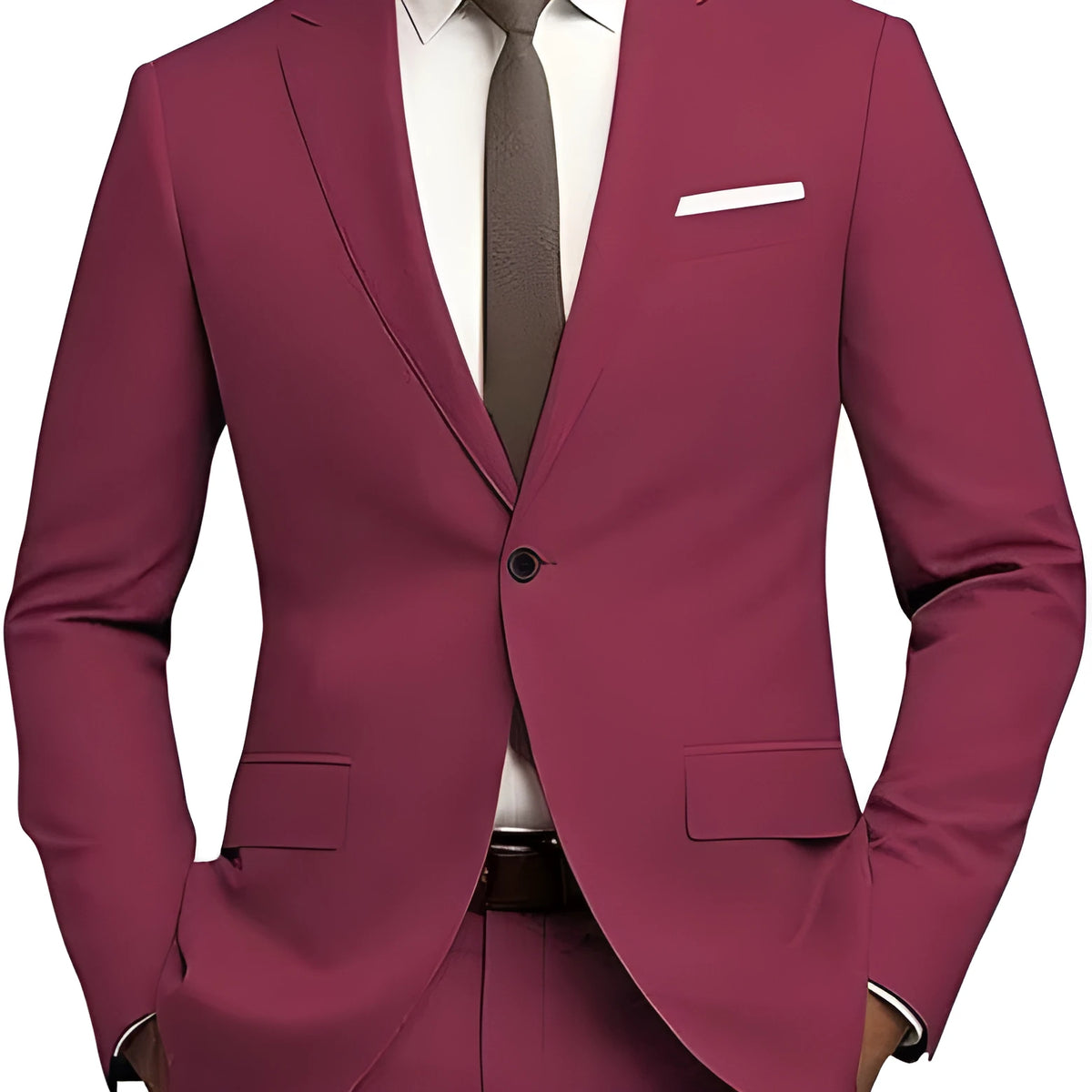 Men's slim fit 2-piece suit set with tie in gold colour, flat collar, rear middle opening, nylon blend fabric