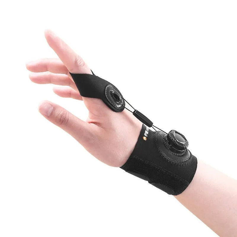 Rotating trigger finger corrector for thumb tendon sheath, five-finger universal, left hand shown, size S or M