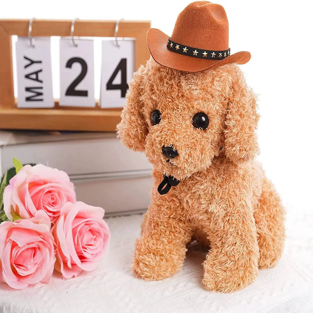 Wool felt pet hat in beige with conical shape, available in S and M sizes