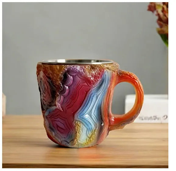 Resin mineral crystal coffee mug with handle showing clear design and colour options