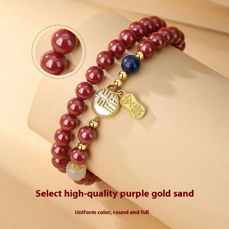 S925 Sterling Silver women's bracelet with white shell and cinnabar blessing card charms, 6mm width