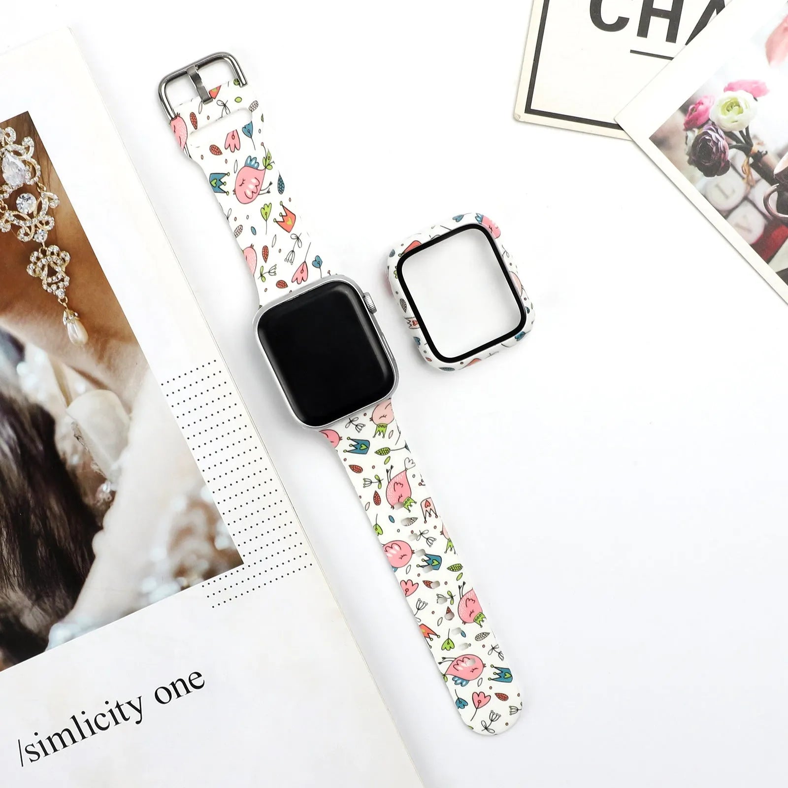 Printed silicone Apple Watch strap for iWatch 1-6 and SE models in 38mm 40mm 42mm 44mm sizes