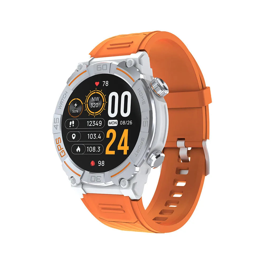 MG02 smart watch in black, khaki, or silver orange on wrist showing TFT touch screen display.