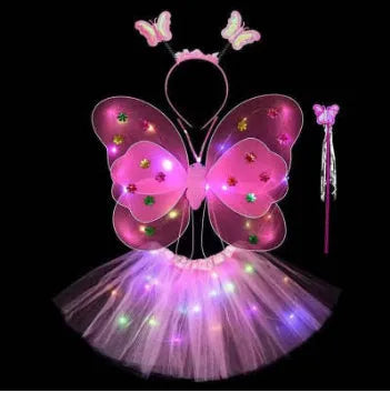 Creative glowing butterfly wings 4-piece set with luminous double-layer wings in pink colour