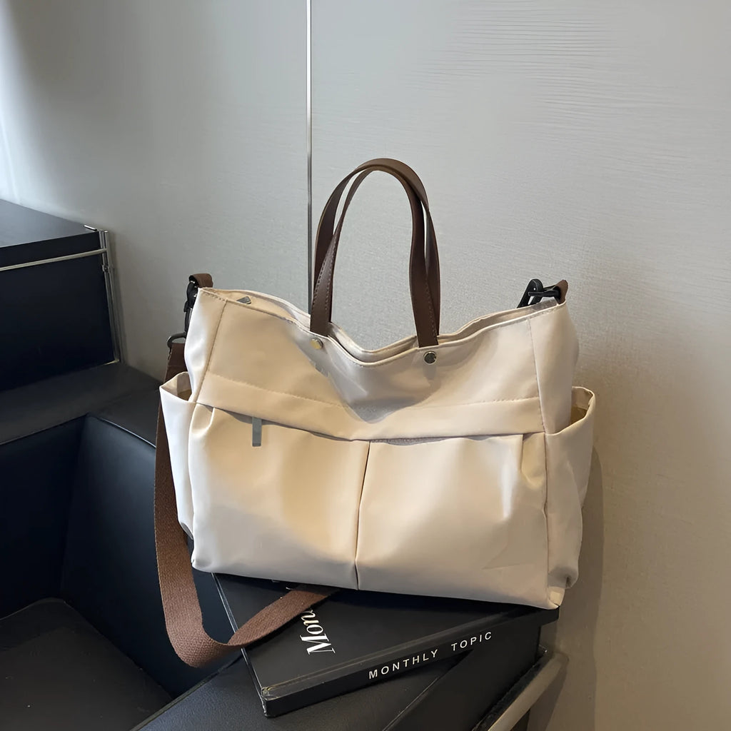 Nylon crossbody tote bag for women in black, grey, milky white, or green colours