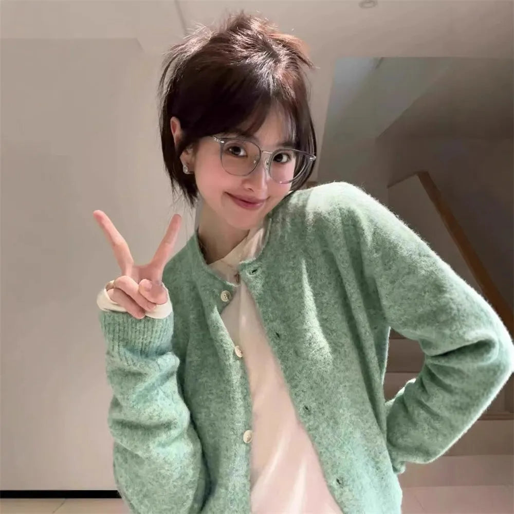 Loose lazy style knitwear top for women, cardigan with splice detail, long sleeves, free size, polyester fabric
