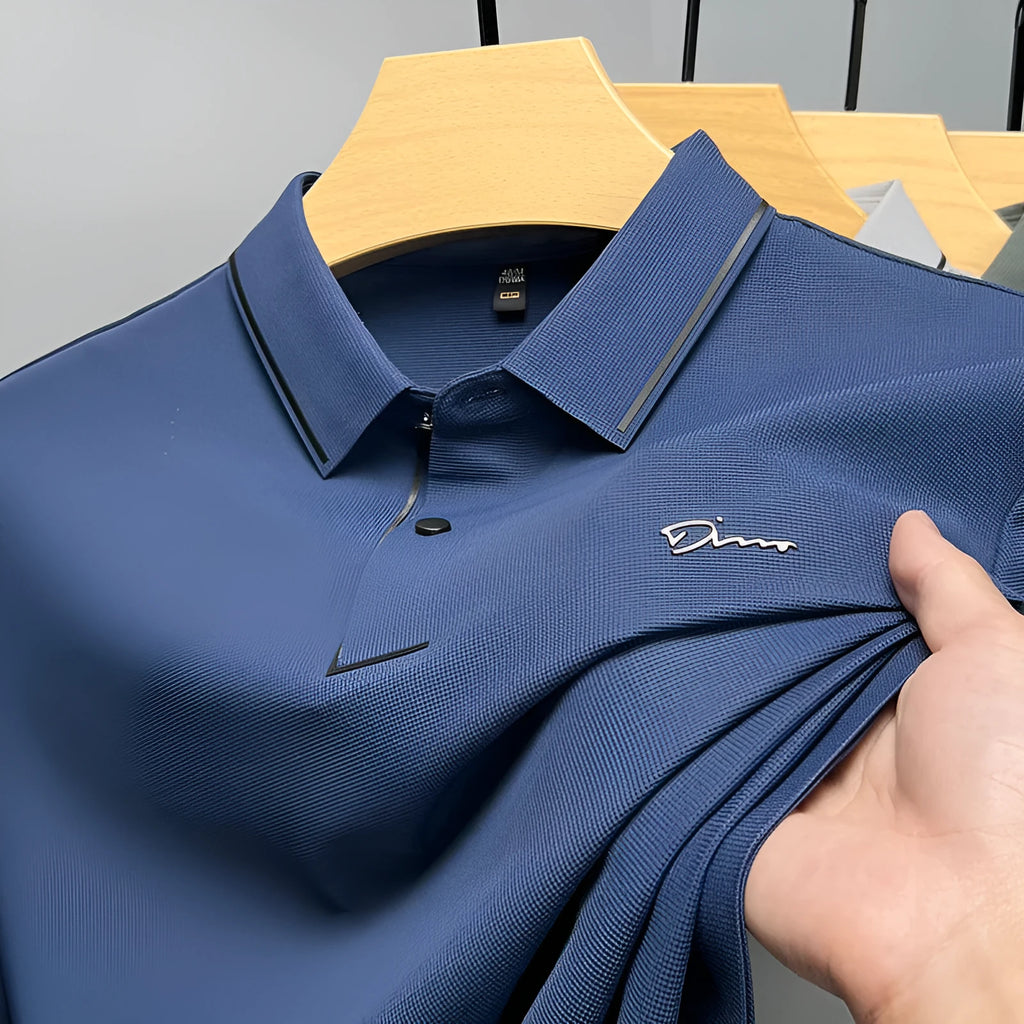 Men's ice silk short sleeve shirt collar summer polo shirt, loose fit, solid colour, nylon fabric, casual top