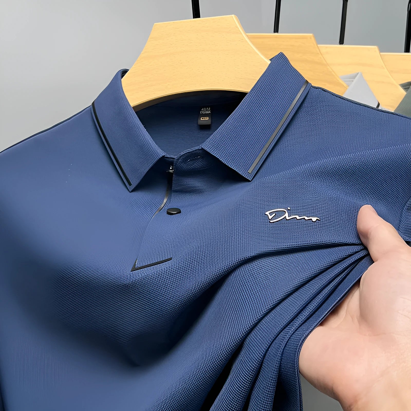 Men's ice silk short sleeve shirt collar summer polo shirt, loose fit, solid colour, nylon fabric, casual top