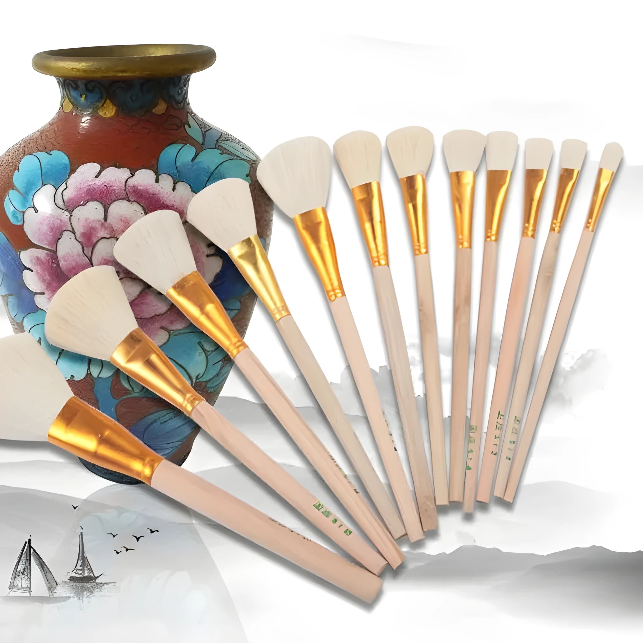 Natural wool painting brush for ceramic tracing and watercolour oil painting in various sizes