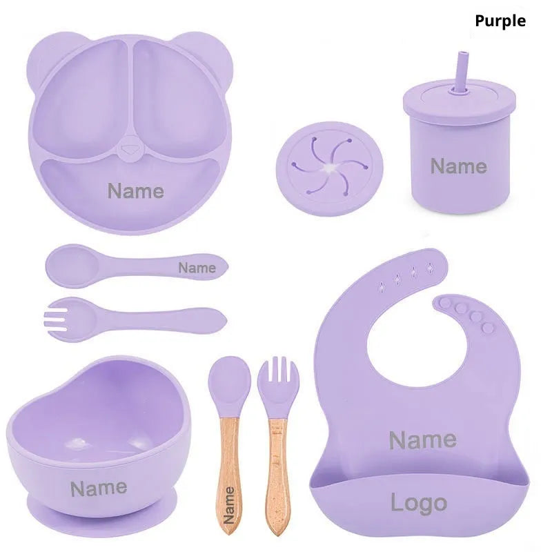 Panda Silicone children's tableware set with cat ear design cups in multiple colours on a table