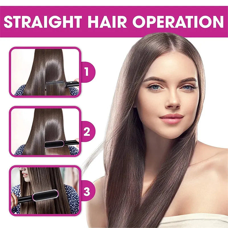 Red dual-purpose hair straightener and curling tong with tourmaline ceramic plates