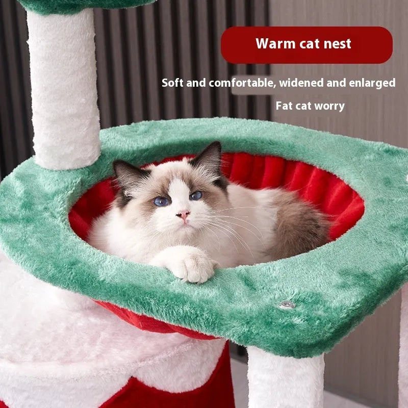 Cat scratch integrated toy with Christmas colours in red, green and white on density plate material