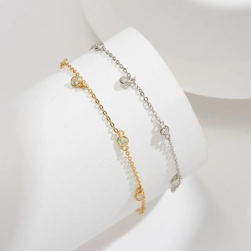 Women's silver anklet with geometric zirconium pendant in gold and platinum colour options