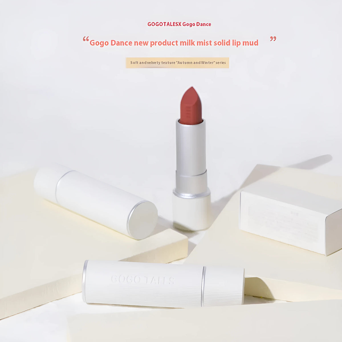 Striped tube vintage velvet matte lipstick in 8 shades including toffee, cocoa brown, and Morocco red brown.