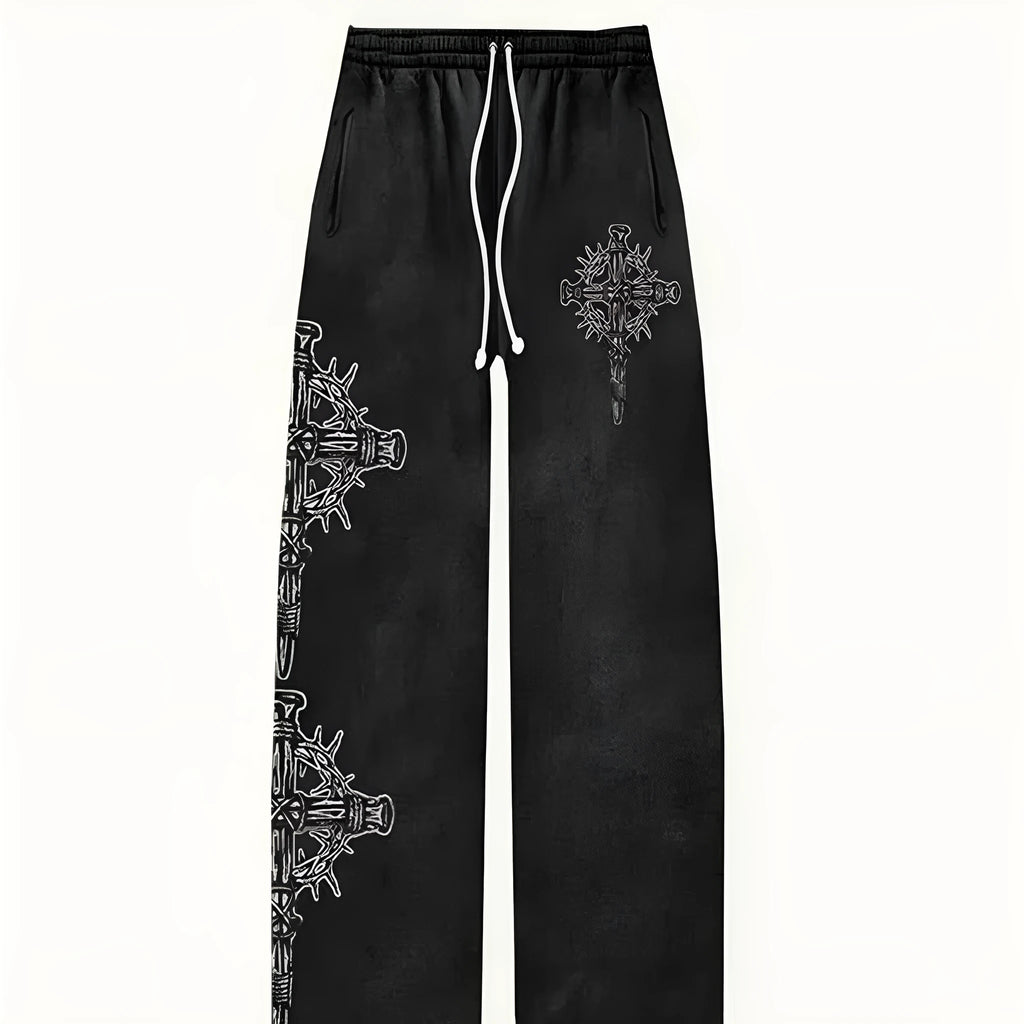 Black polyester Wild Trend Avant-garde Trousers available in sizes S to 5XL