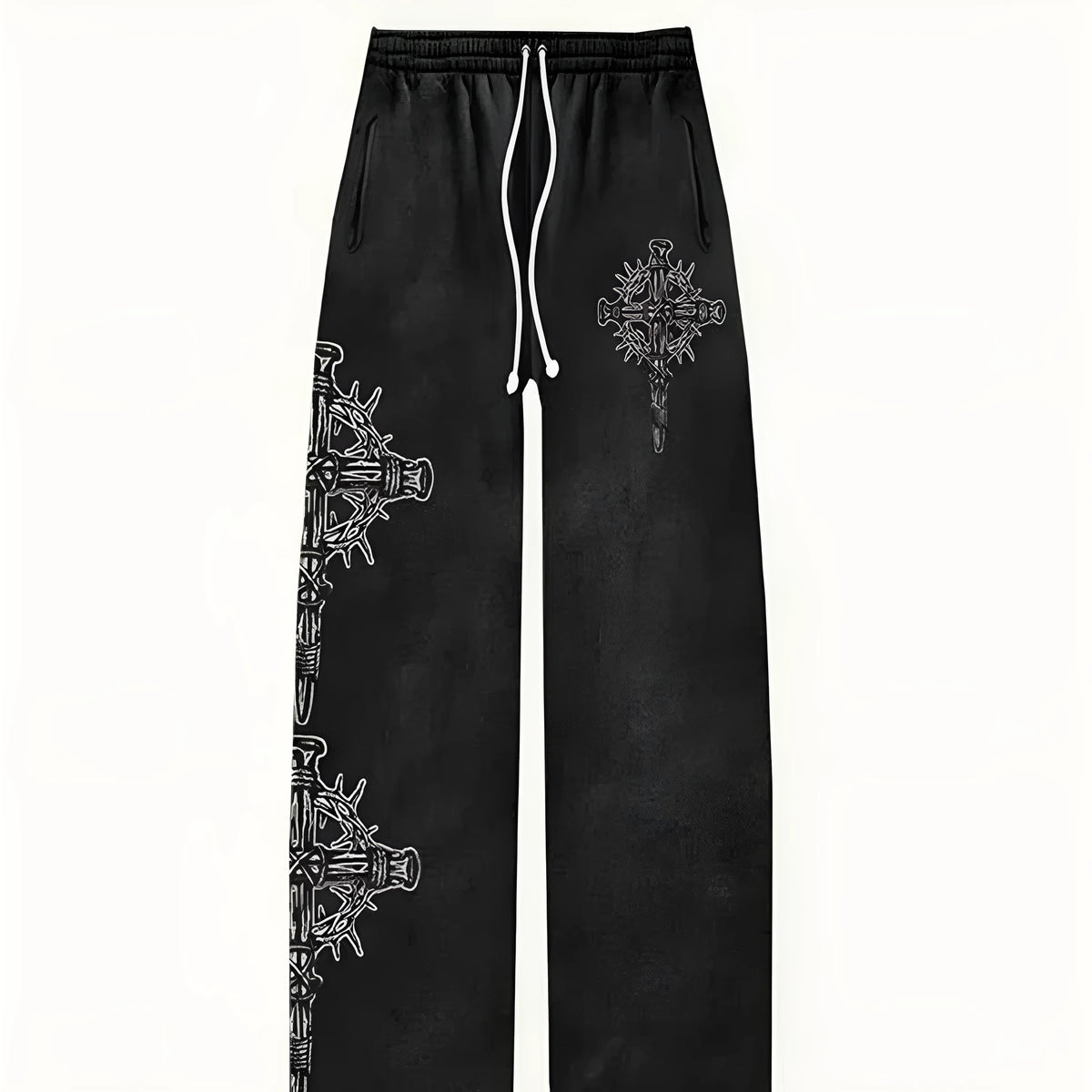 Black polyester Wild Trend Avant-garde Trousers available in sizes S to 5XL