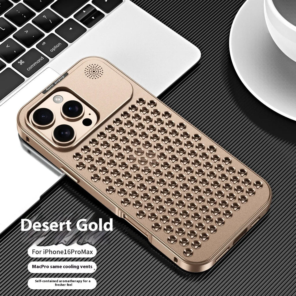 Aluminium alloy heat dissipation phone case for Apple iPhone in titanium black carved finish