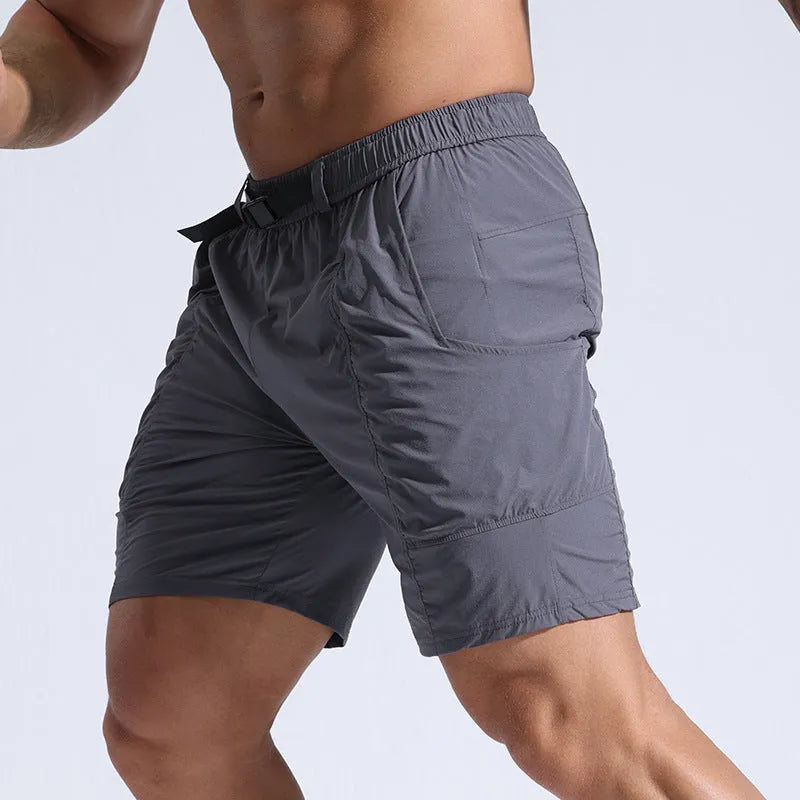 Men's athletic shorts with pockets and elastic waistband in grey, available in sizes M to XXXL