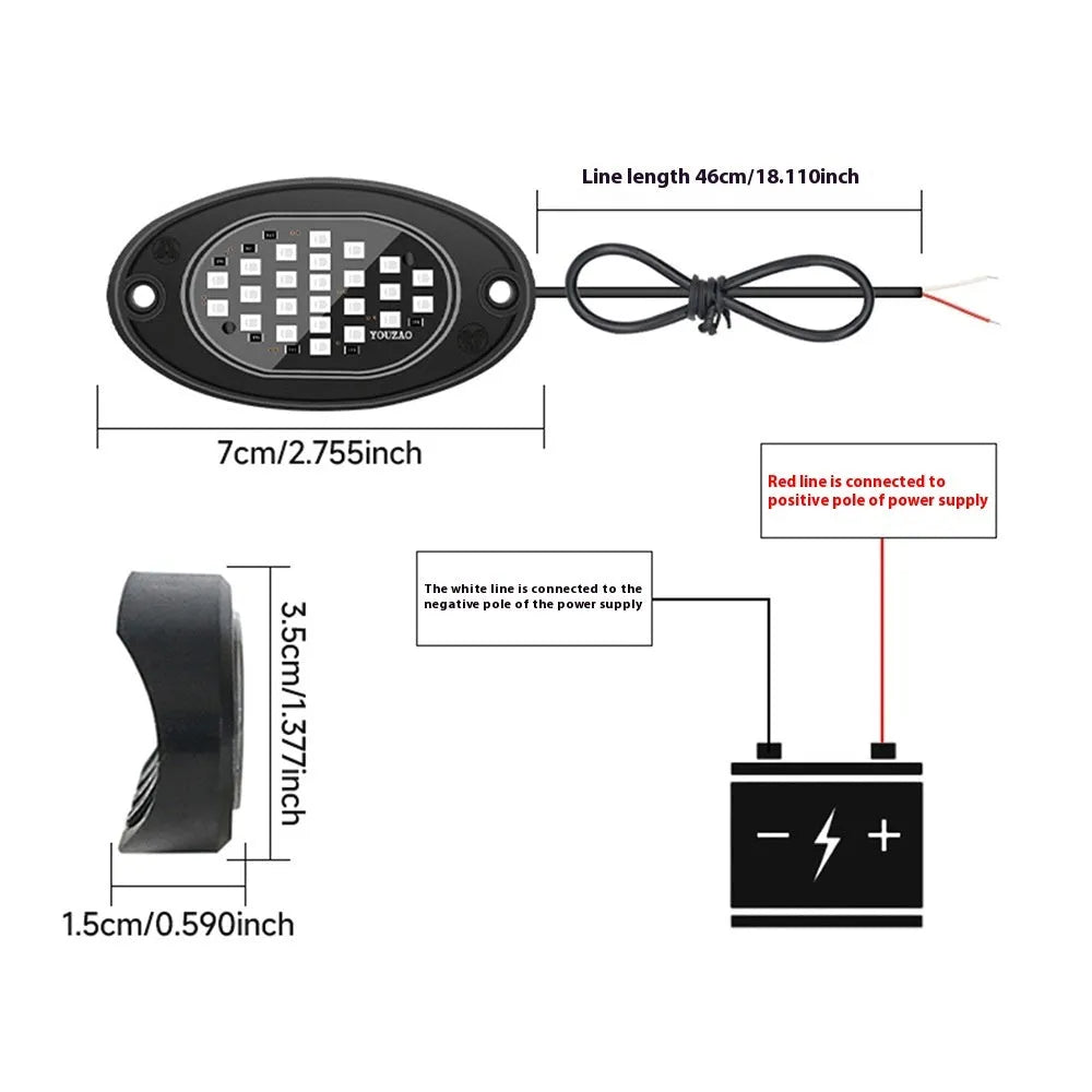 12V car LED chassis ambience light with ABS housing in blue colour option for underbody vehicle decoration.