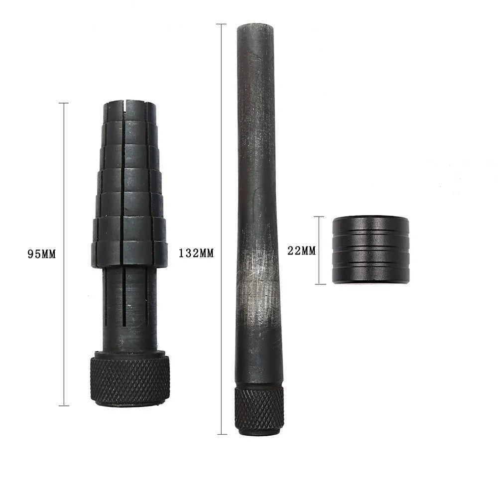 Black ring expansion tool set with base expander and rubber hammer for jewellery resizing